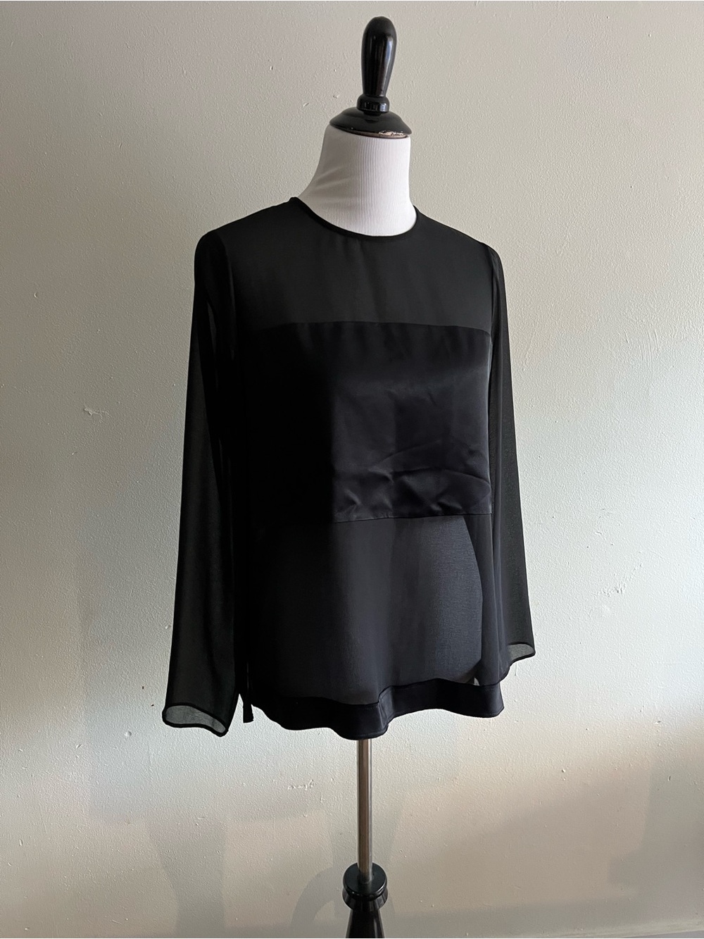Zara Black Sheer Blouse with Satin Panel